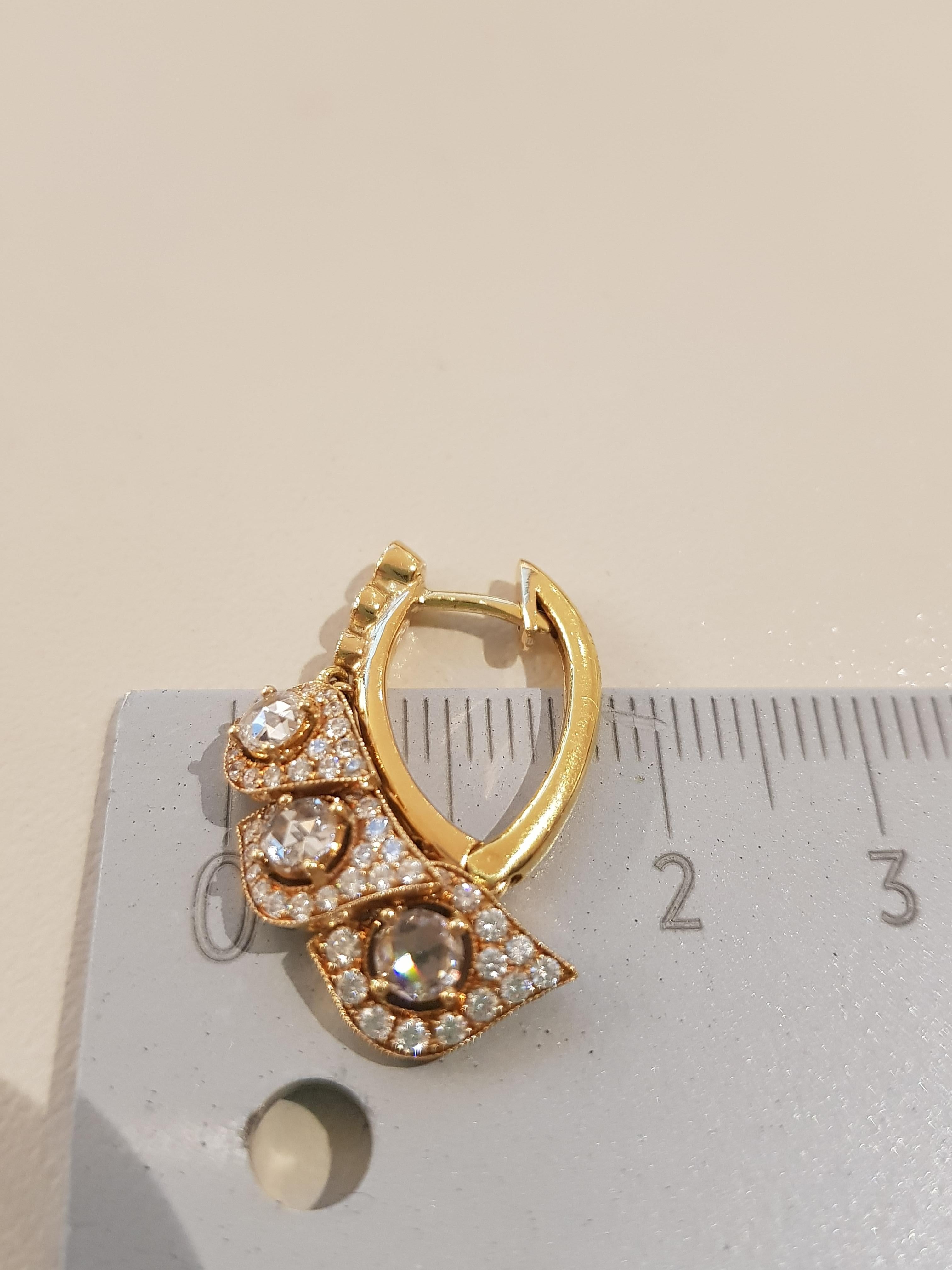 Rose Gold Rose Cut Diamond Cocktail Earrings For Sale 2
