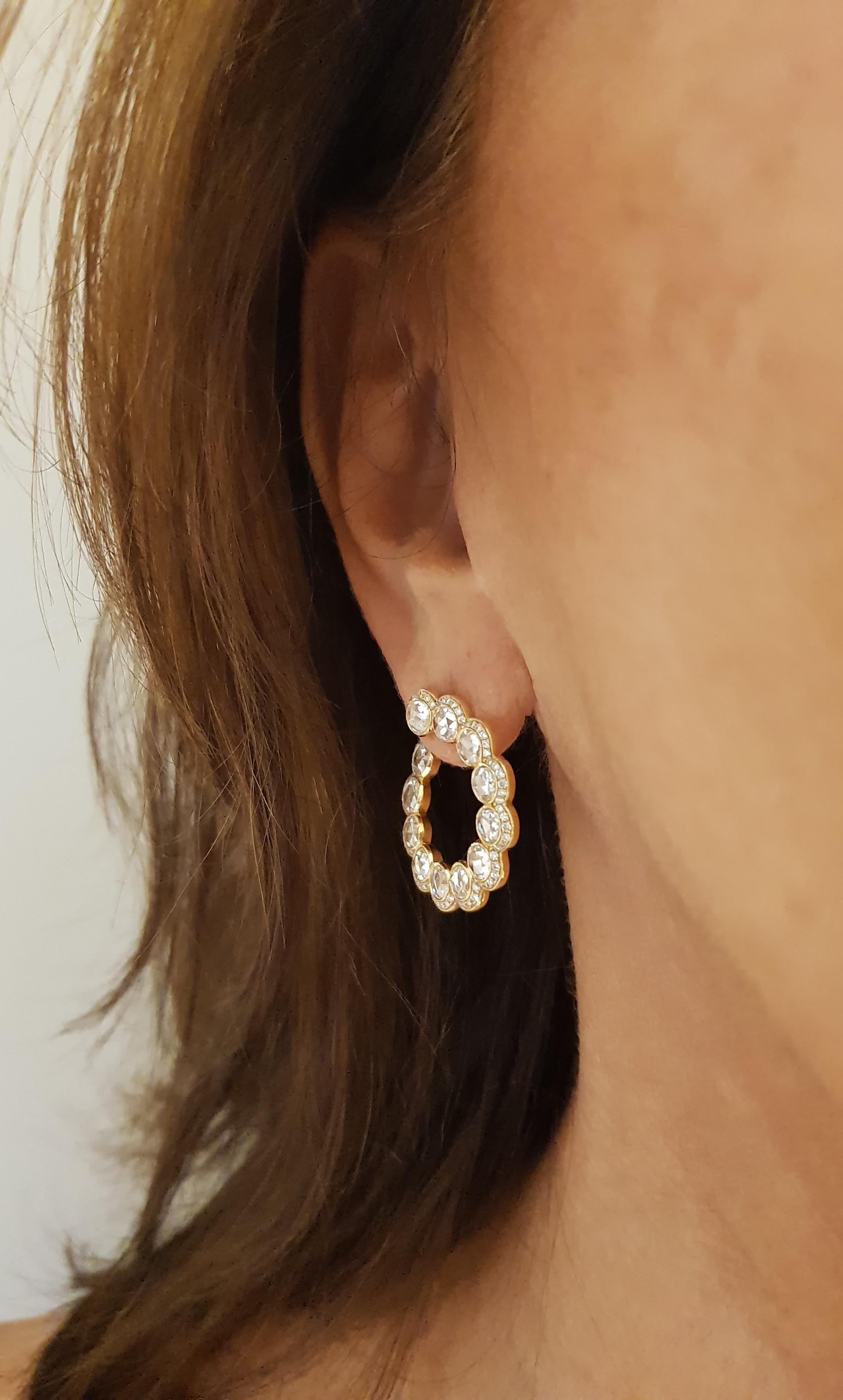 Contemporary Rose Gold Rose Cut Diamond Hoop Earrings For Sale