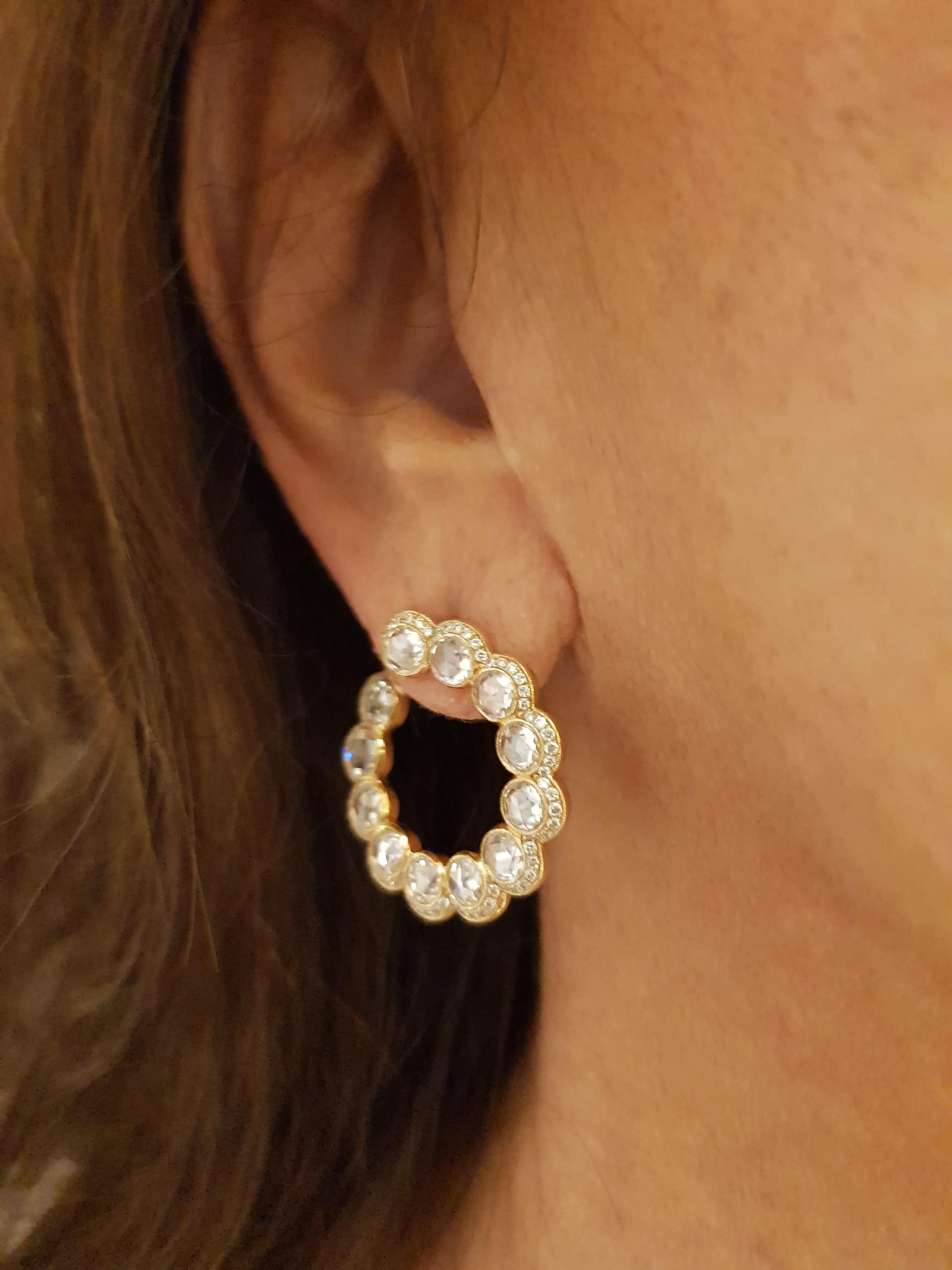 Rose Gold Rose Cut Diamond Hoop Earrings In New Condition For Sale In Findikli, Beyoglu
