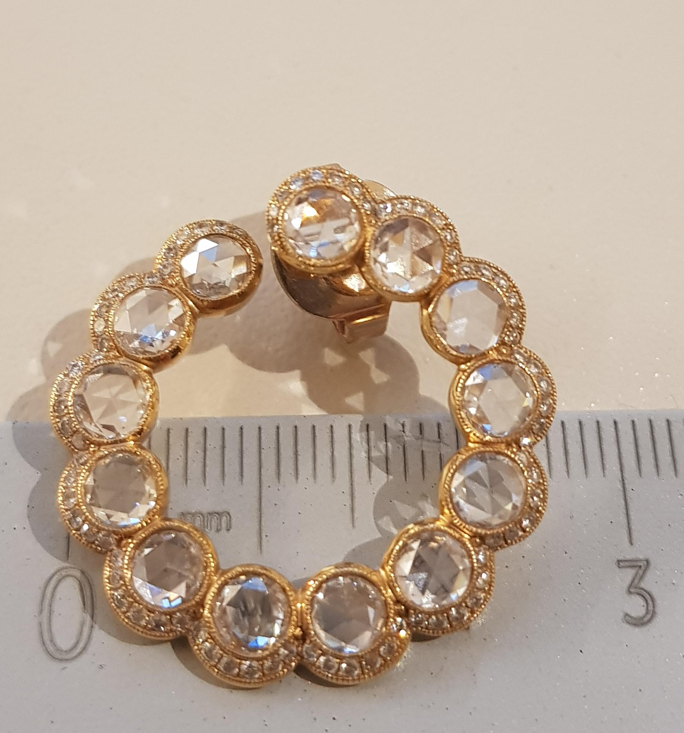 Rose Gold Rose Cut Diamond Hoop Earrings For Sale 1