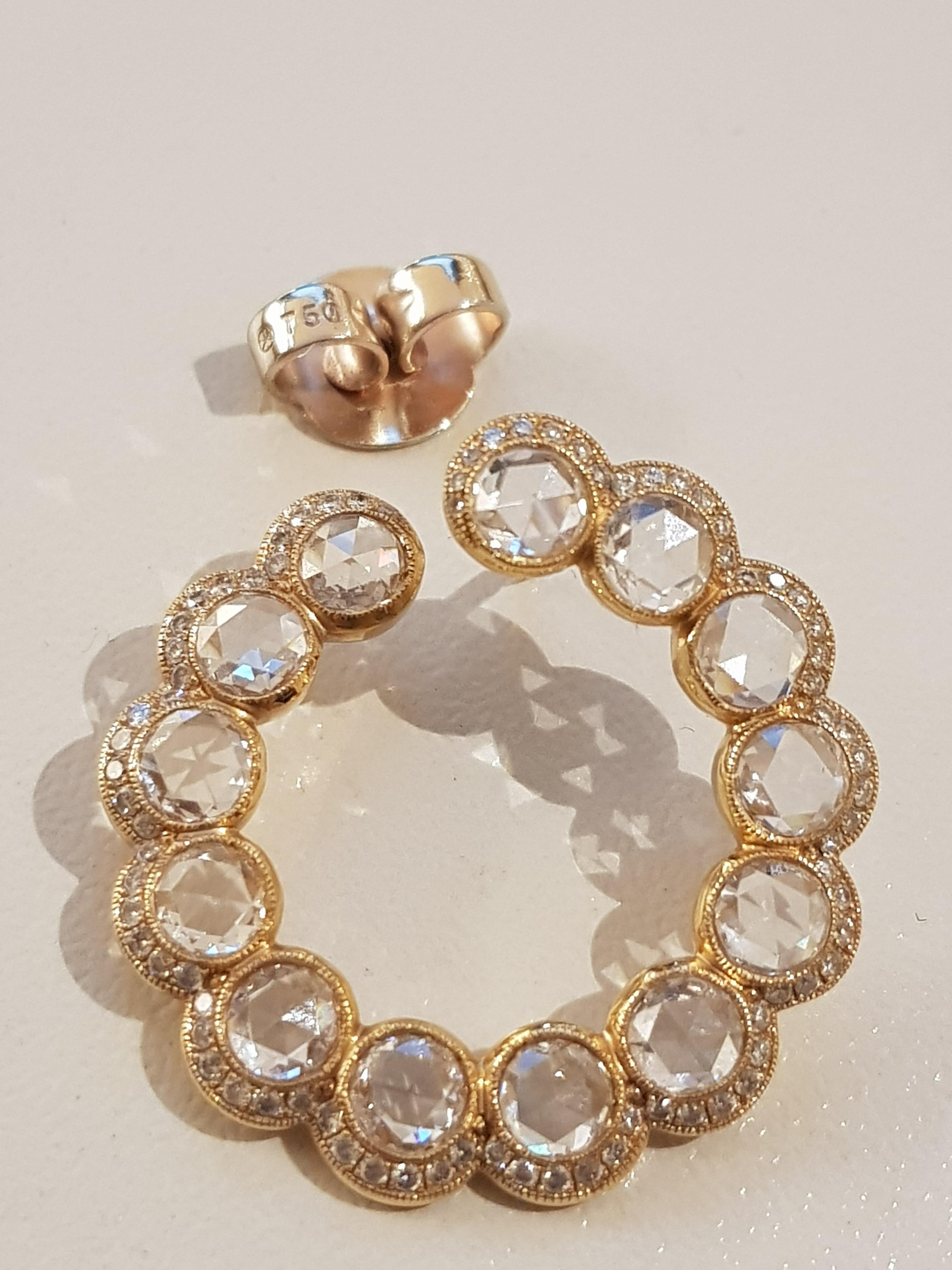 Rose Gold Rose Cut Diamond Hoop Earrings For Sale 3