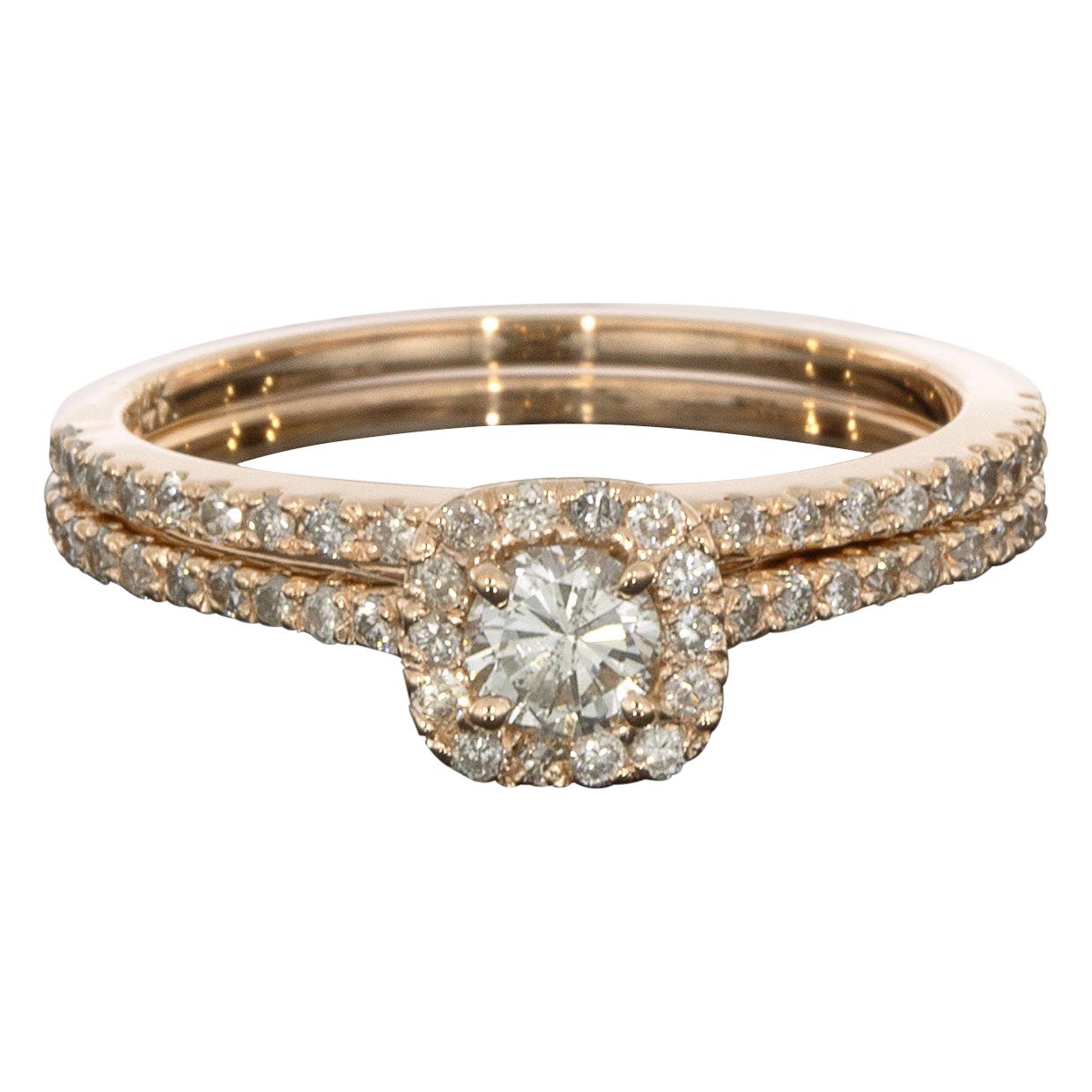 Rose Gold Round Diamond Cushion Halo Engagement Ring Wedding Set