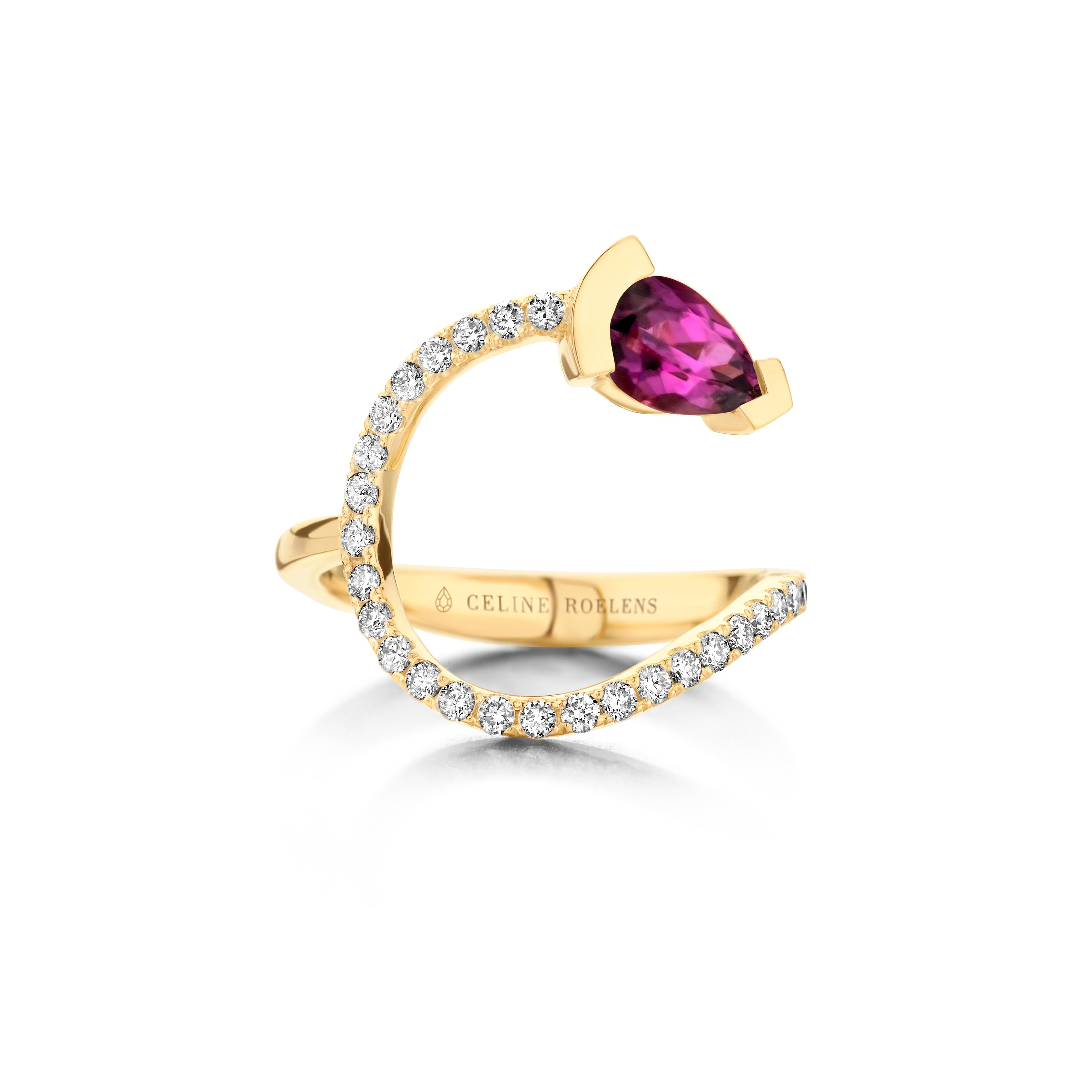 Contemporary Rose Gold Royal Purple Garnet Diamond Cocktail Ring For Sale