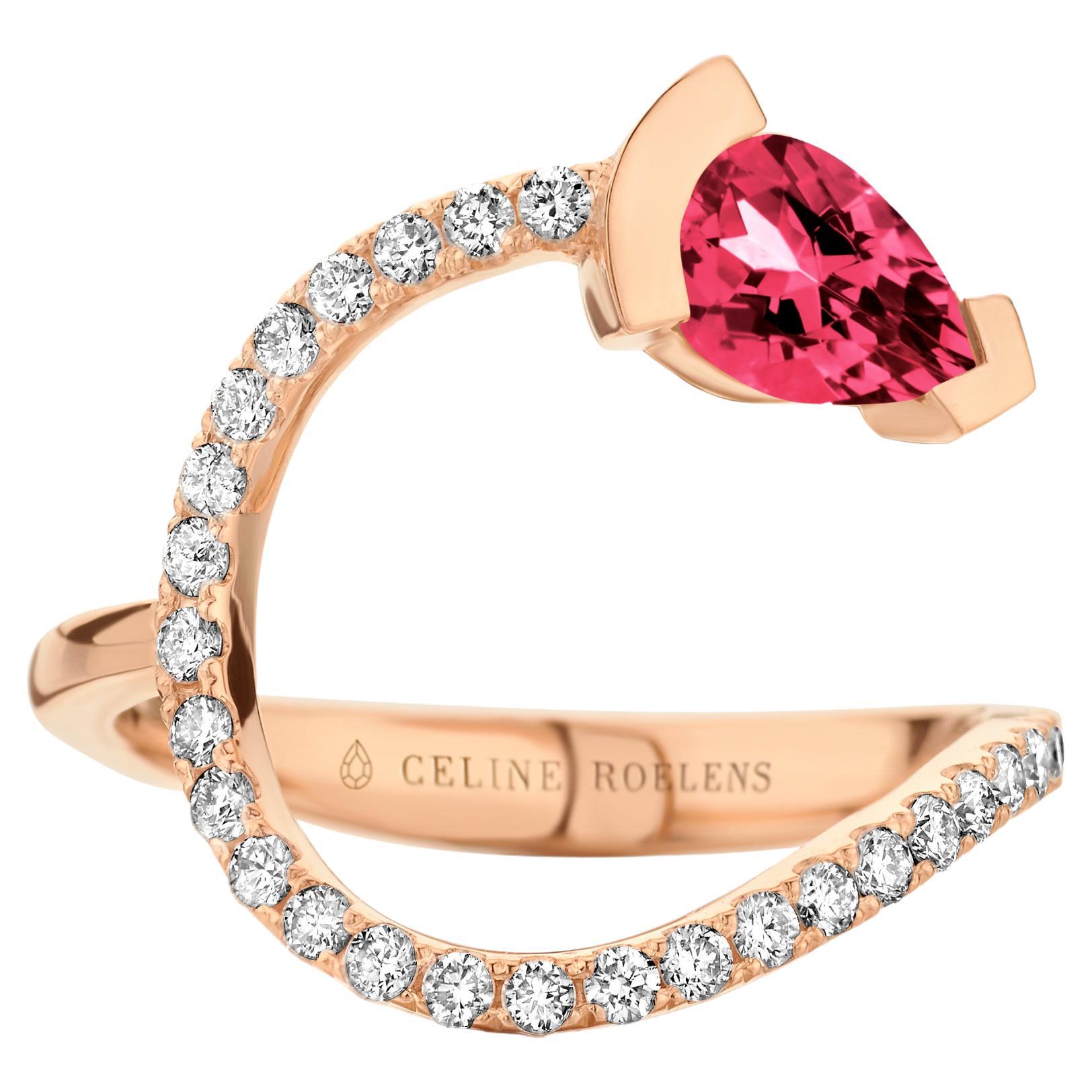 Rose Gold Rubelite Diamond Cocktail Ring For Sale