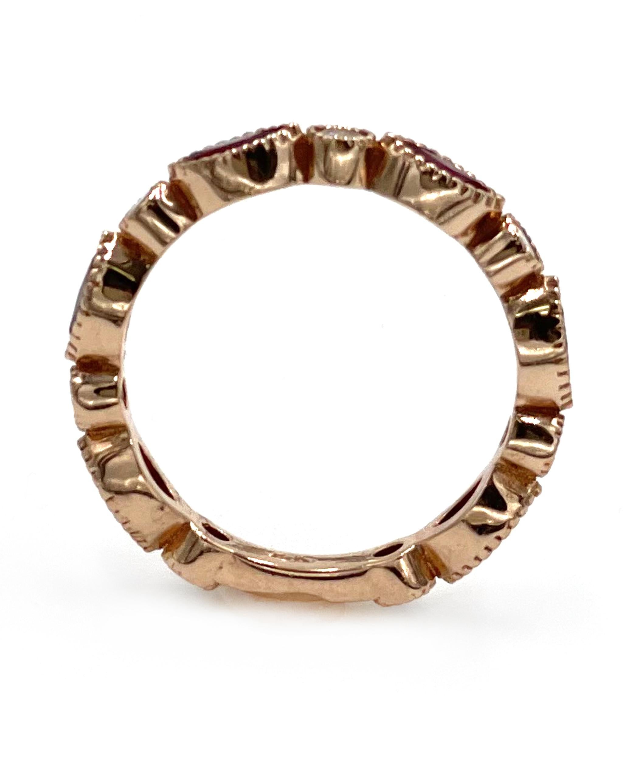 Eternity-Ring, 14 Karat Roségold Rubin und Diamant im Zustand „Neu“ im Angebot in Old Tappan, NJ