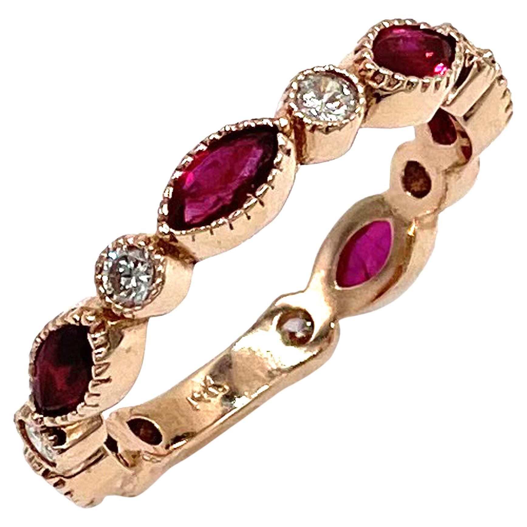 14K Rose Pink Gold Ruby and Diamond Eternity Ring