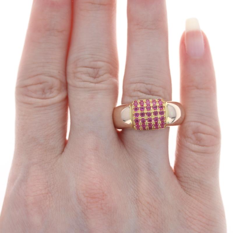 Rose Gold Ruby Cluster Cocktail Band - 14k Round Cut 1.40ctw Ring Size 7 In Excellent Condition For Sale In Greensboro, NC