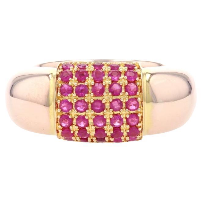 Rose Gold Ruby Cluster Cocktail Band - 14k Round Cut 1.40ctw Ring Size 7 For Sale