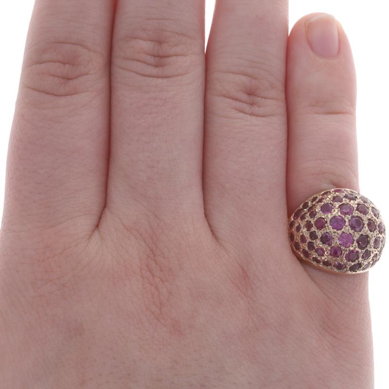 Round Cut Rose Gold Ruby Cluster Cocktail Dome Ring - 14k Round 2.75ctw For Sale