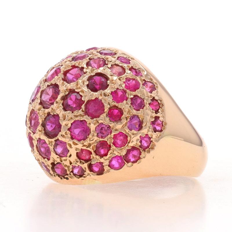 Rose Gold Ruby Cluster Cocktail Dome Ring - 14k Round 2.75ctw In Excellent Condition For Sale In Greensboro, NC