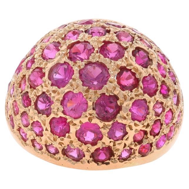 Rose Gold Ruby Cluster Cocktail Dome Ring - 14k Round 2.75ctw For Sale