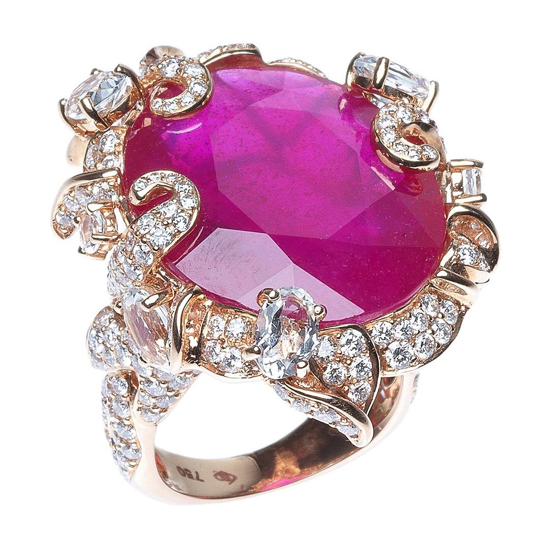 Rose gold Ruby Cocktail Ring For Sale