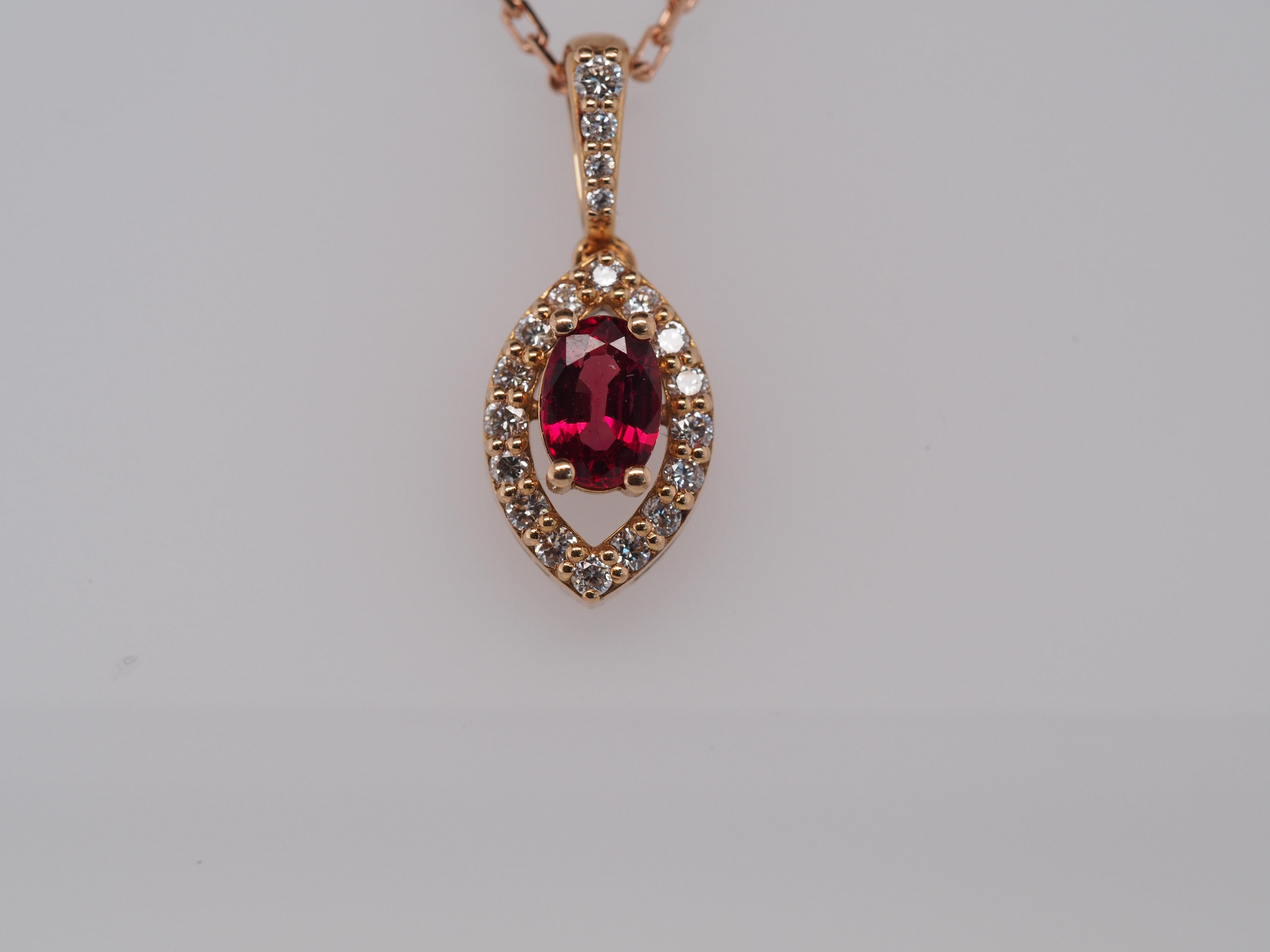 Rose Gold Ruby and Diamond Pendant and Necklace Set For Sale 1