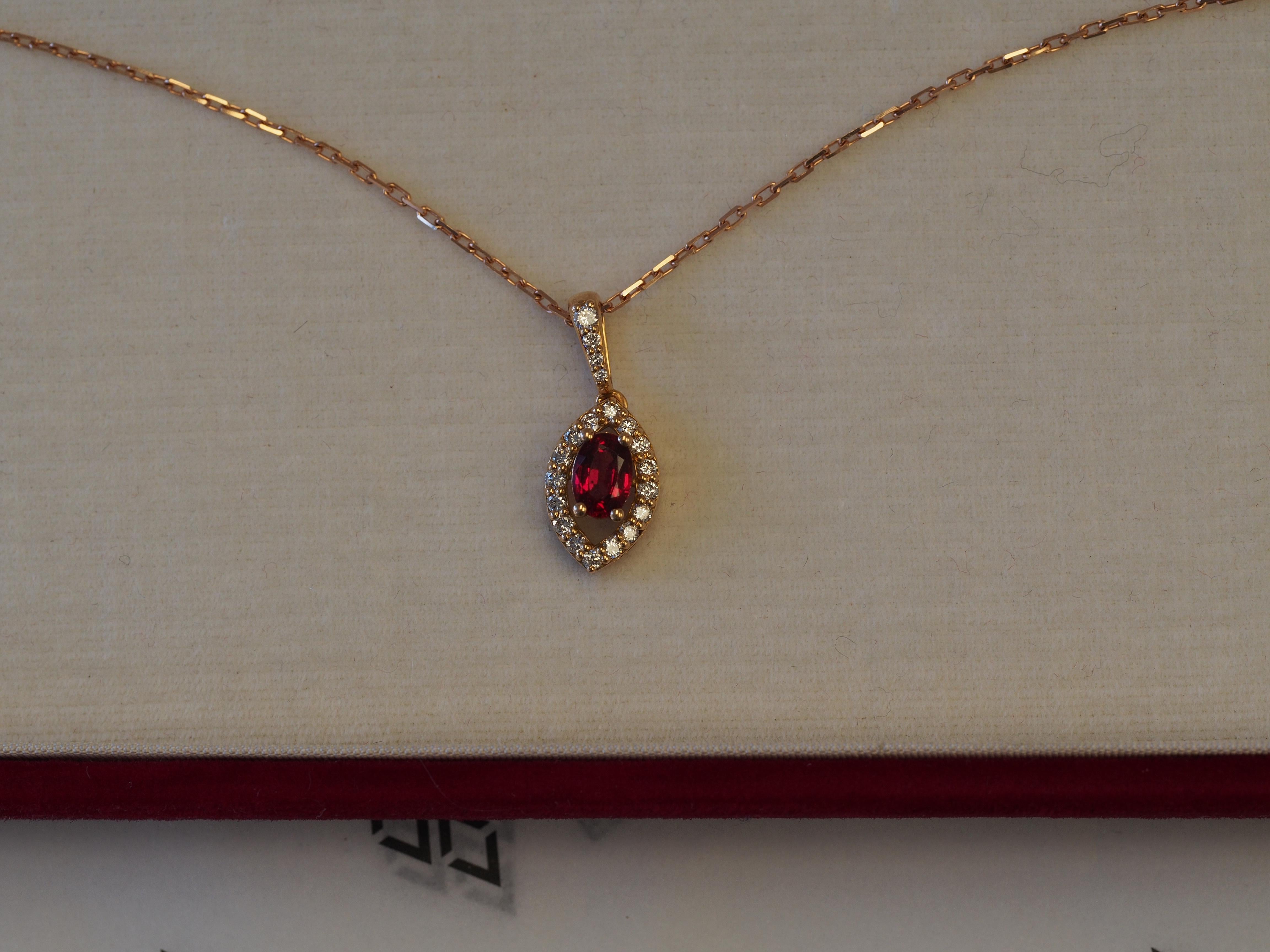 Rose Gold Ruby and Diamond Pendant and Necklace Set For Sale 2
