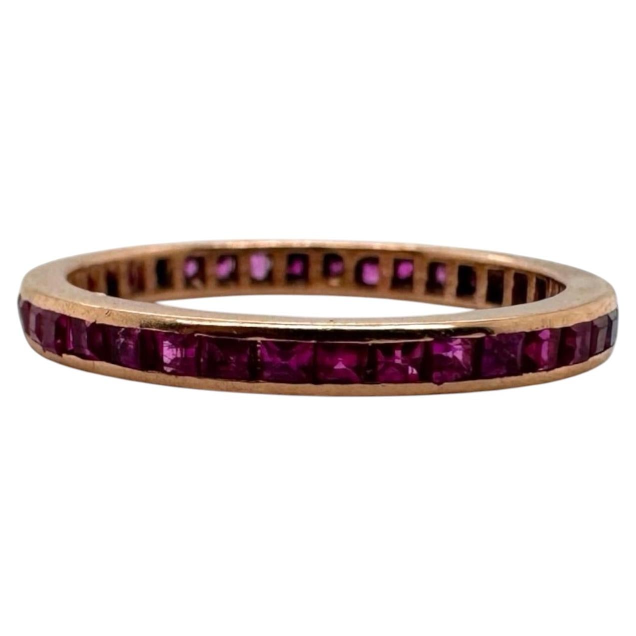Rose Gold Ruby Eternity Band 14K Size 7.25