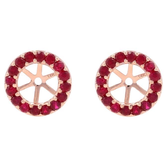 Rose Gold Ruby Halo Earring Enhancers - 14k Round 1.00ctw Stud Jackets For Sale