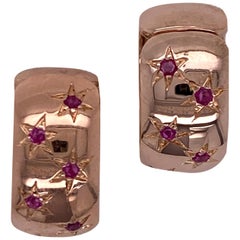 Rose Gold Ruby Huggie Hoop Earrings Ear Clips