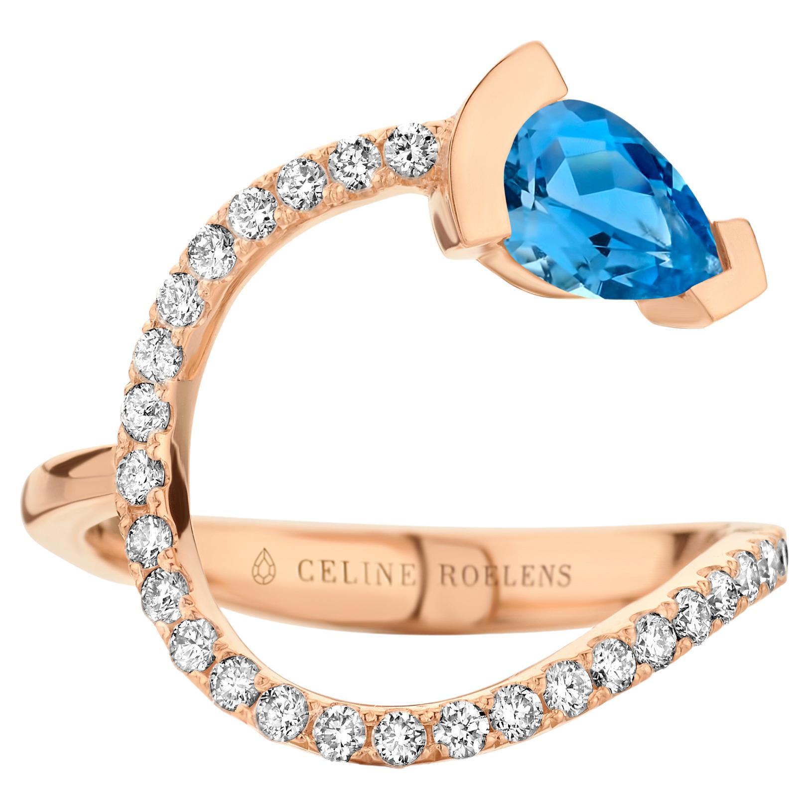 Rose Gold Santa Maria Aquamarine Diamond Cocktail Ring For Sale