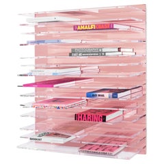 Rose Gold Contemporary Sapere Bookcase by Migdalia Salazar, Mirror Acrylic Shelf