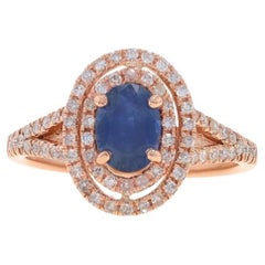 Rose Gold Sapphire & Diamond Double Halo Engagement Ring - 14k Oval 1.42ctw