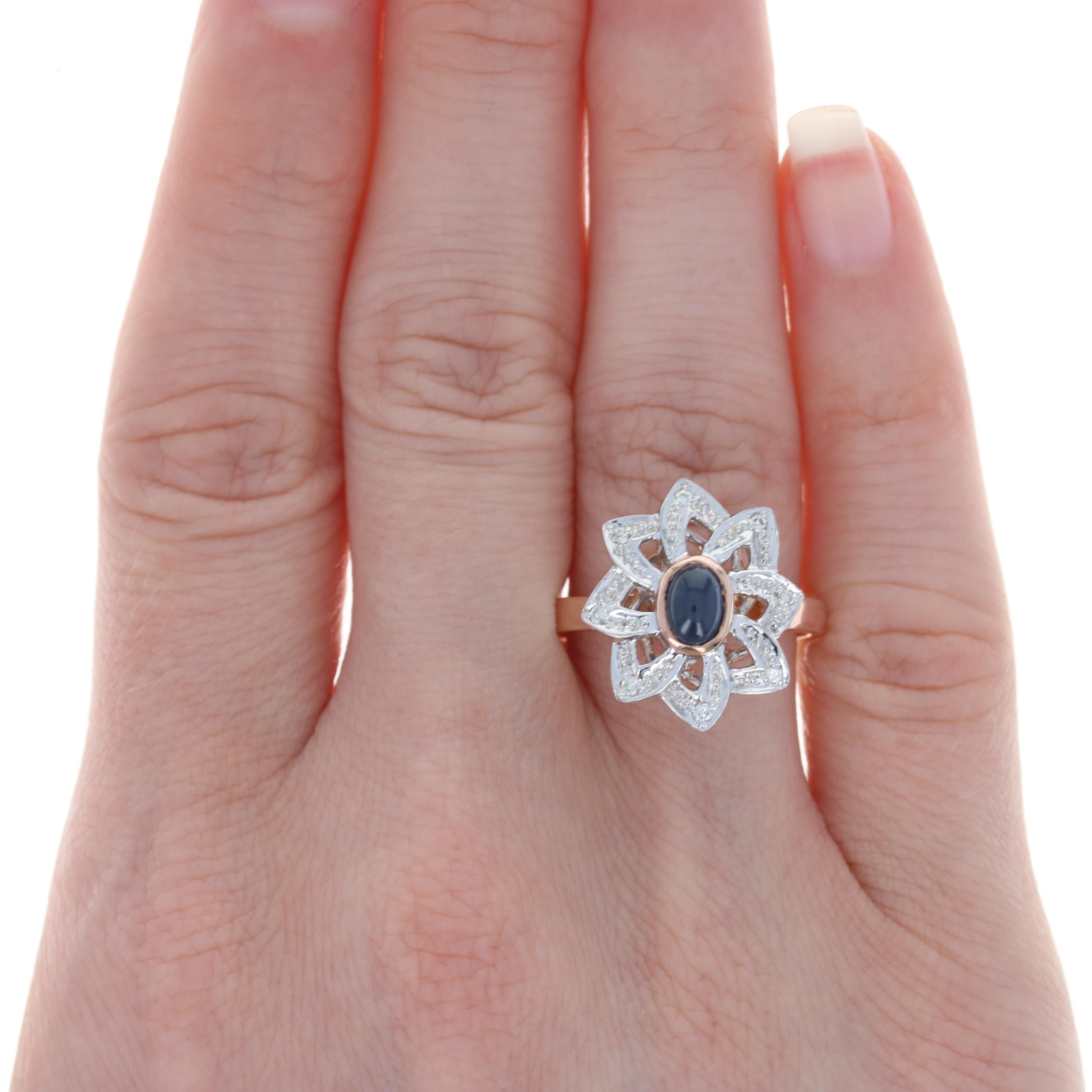 14 Karat Roségold Blumenring mit Saphir und Diamant, ovaler Cabochon-Schliff, 0,68 Karat () 2