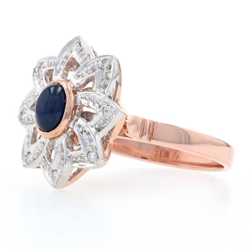 14 Karat Roségold Blumenring mit Saphir und Diamant, ovaler Cabochon-Schliff, 0,68 Karat () 3