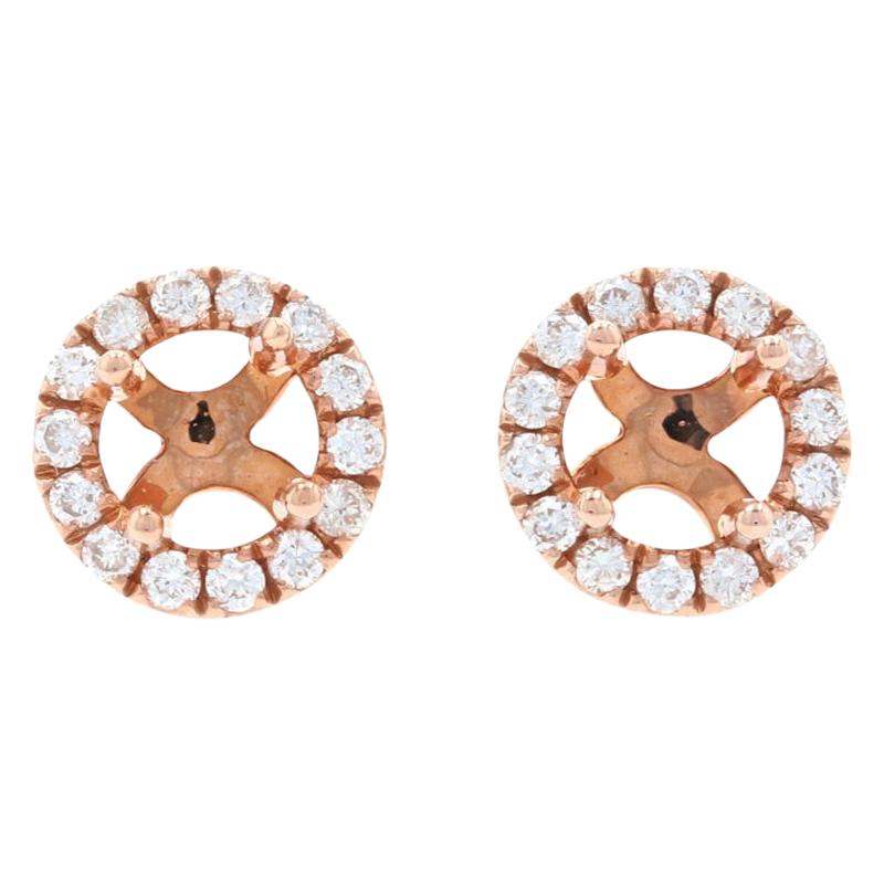 Rose Gold Semi-Mount Diamond Halo Stud Earrings, 14 Karat Round .20 Carat