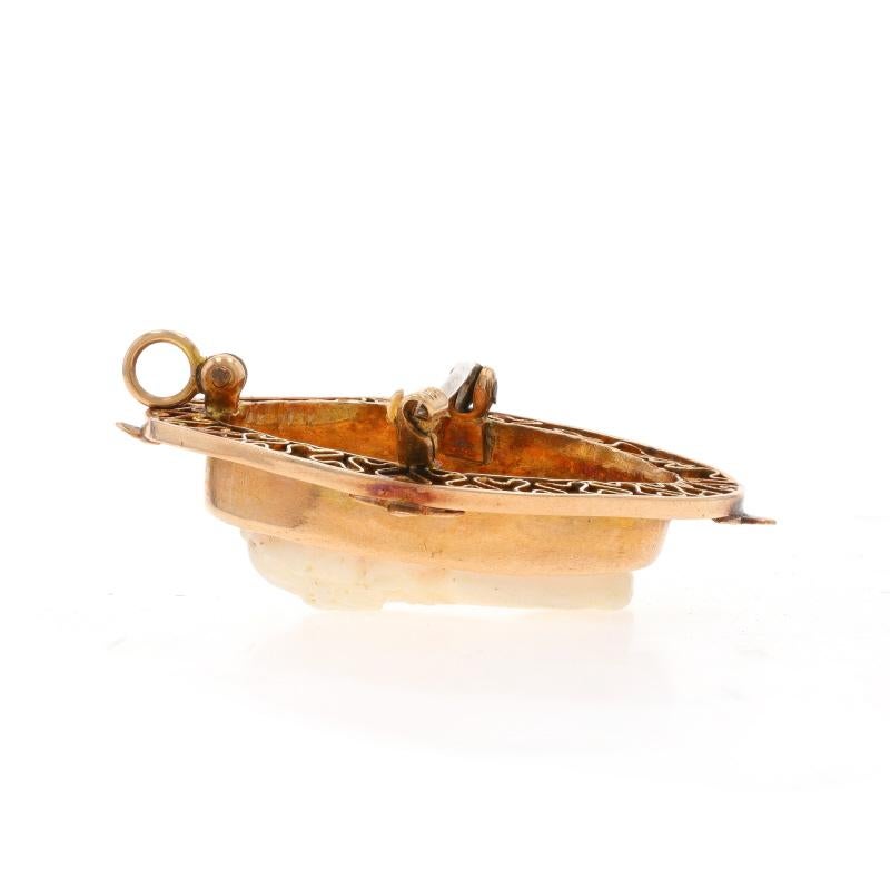 Rose Gold Shell Art Deco Convertible Brooch/Pendant - 10k 10k Cameo Vintage Pin In Good Condition For Sale In Greensboro, NC