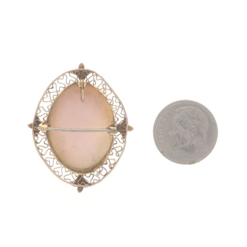 Women's Rose Gold Shell Art Deco Convertible Brooch/Pendant - 10k 10k Cameo Vintage Pin For Sale