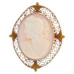 Rose Gold Shell Art Deco Cabrio Brosche/Anhänger - 10k 10k Cameo Vintage Pin