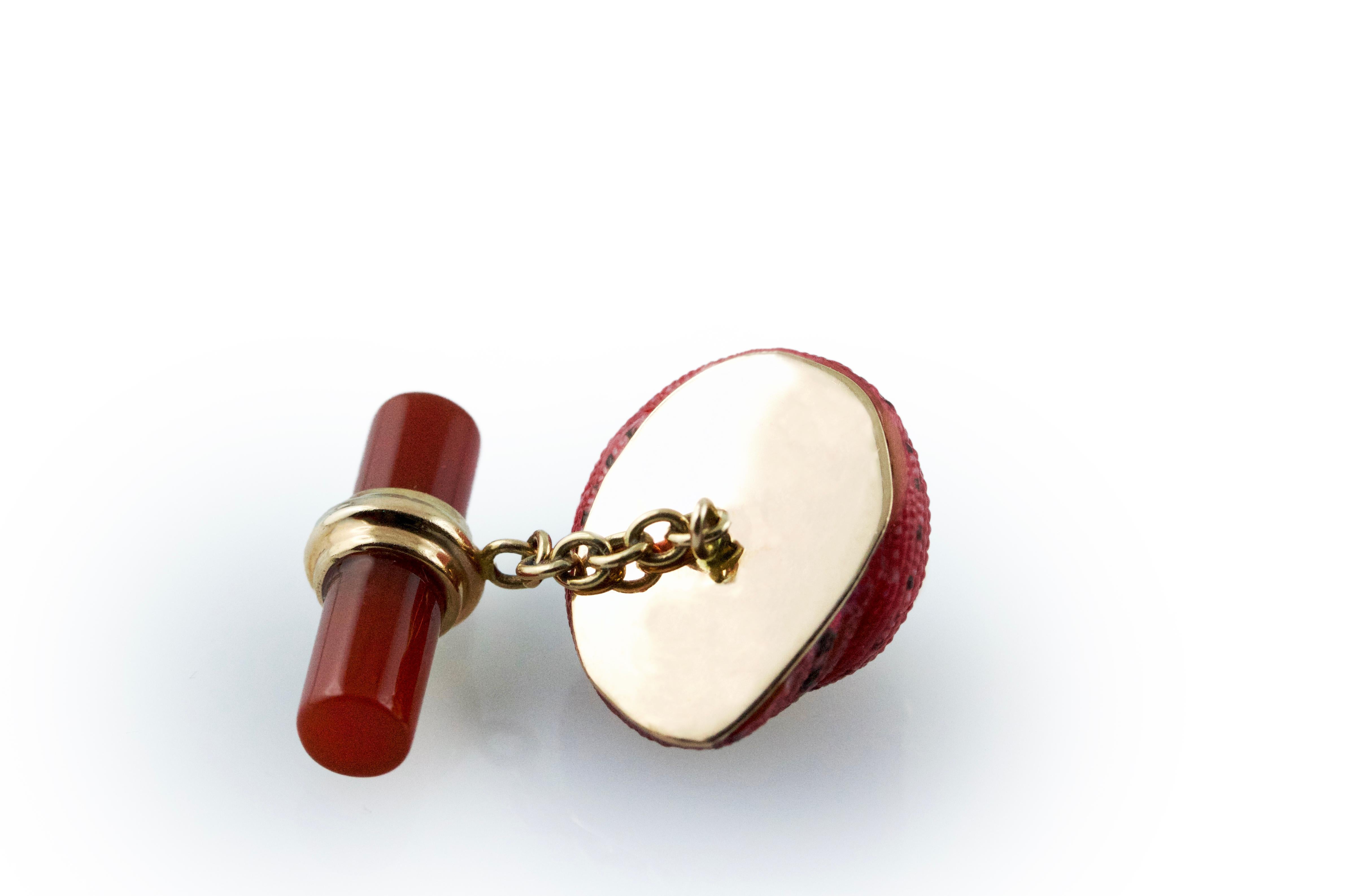 Mixed Cut Rose Gold Shell Pearls and Carnelian Cufflinks