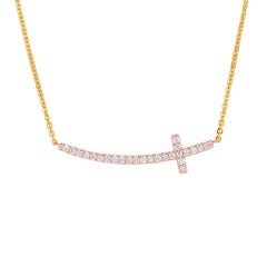 Rose Gold Sideways Diamond Cross Necklace 0.21 Carat