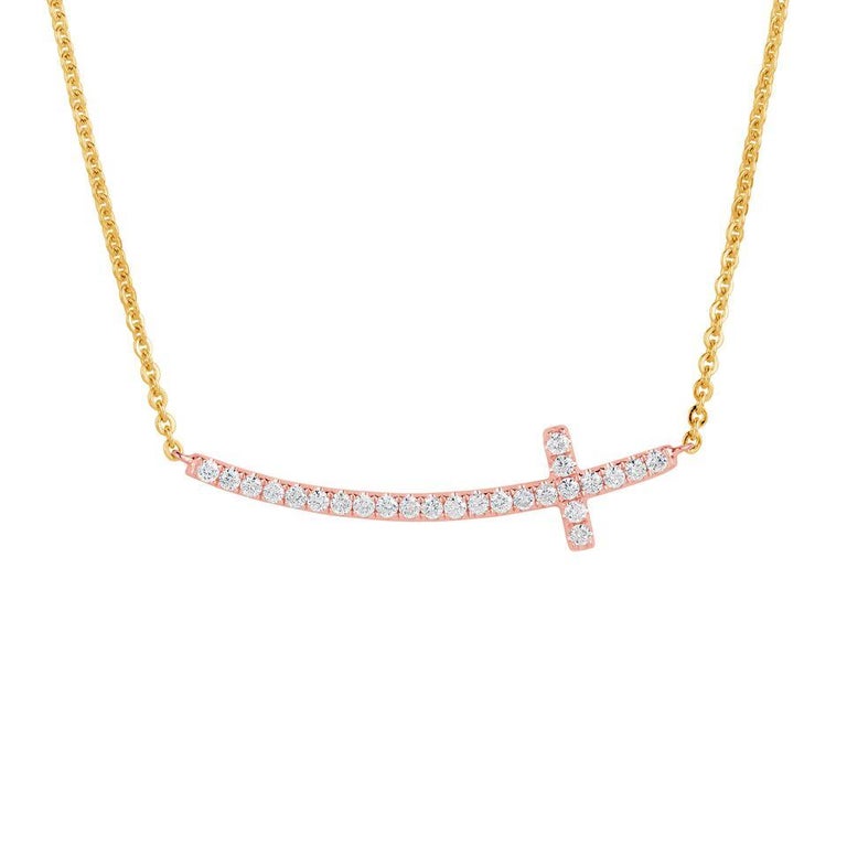 Rose Gold Sideways Diamond Cross Necklace 0.21 Carat For Sale at 1stdibs