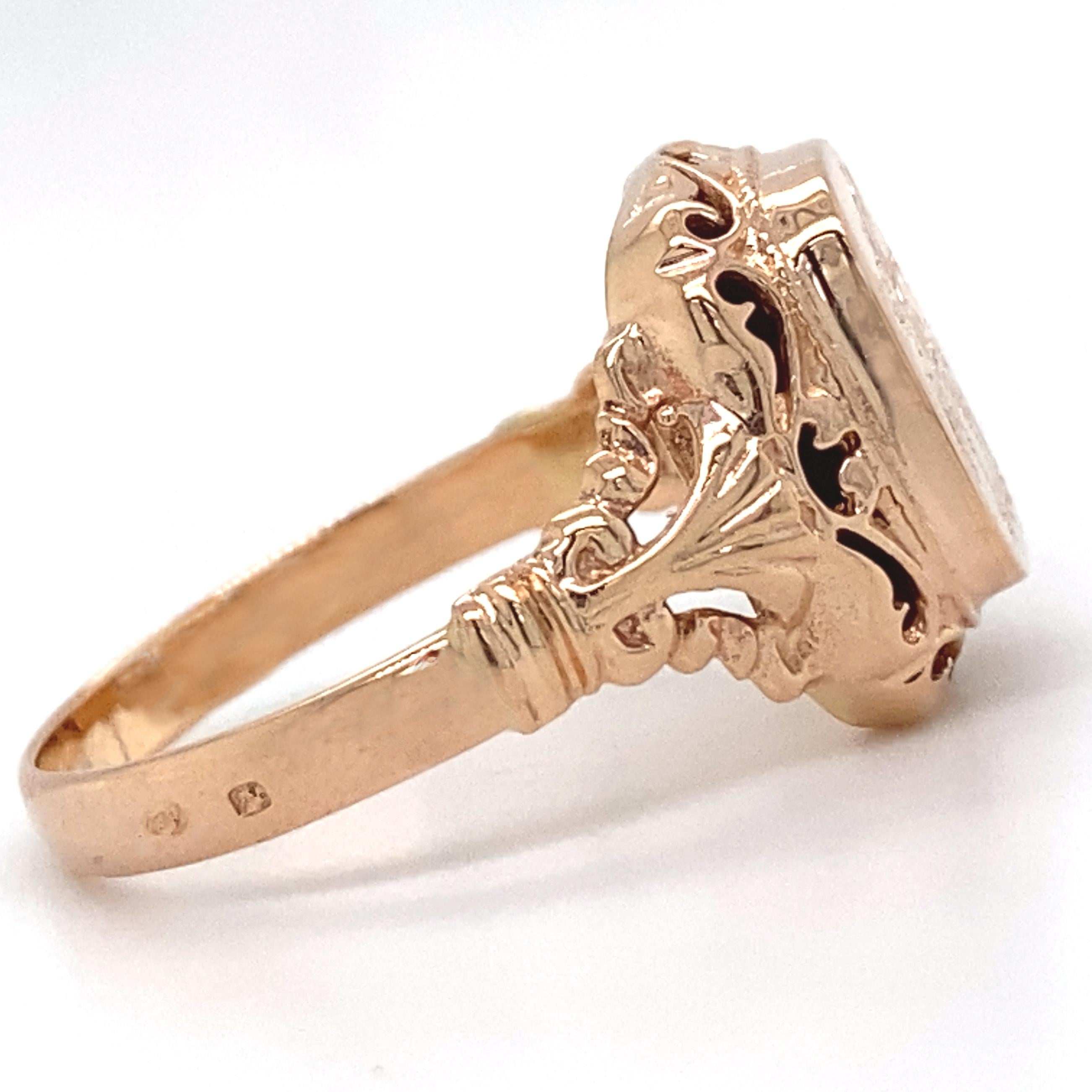 Rose Gold Signet Ring with Hand-Engraved Dragon Passant 1