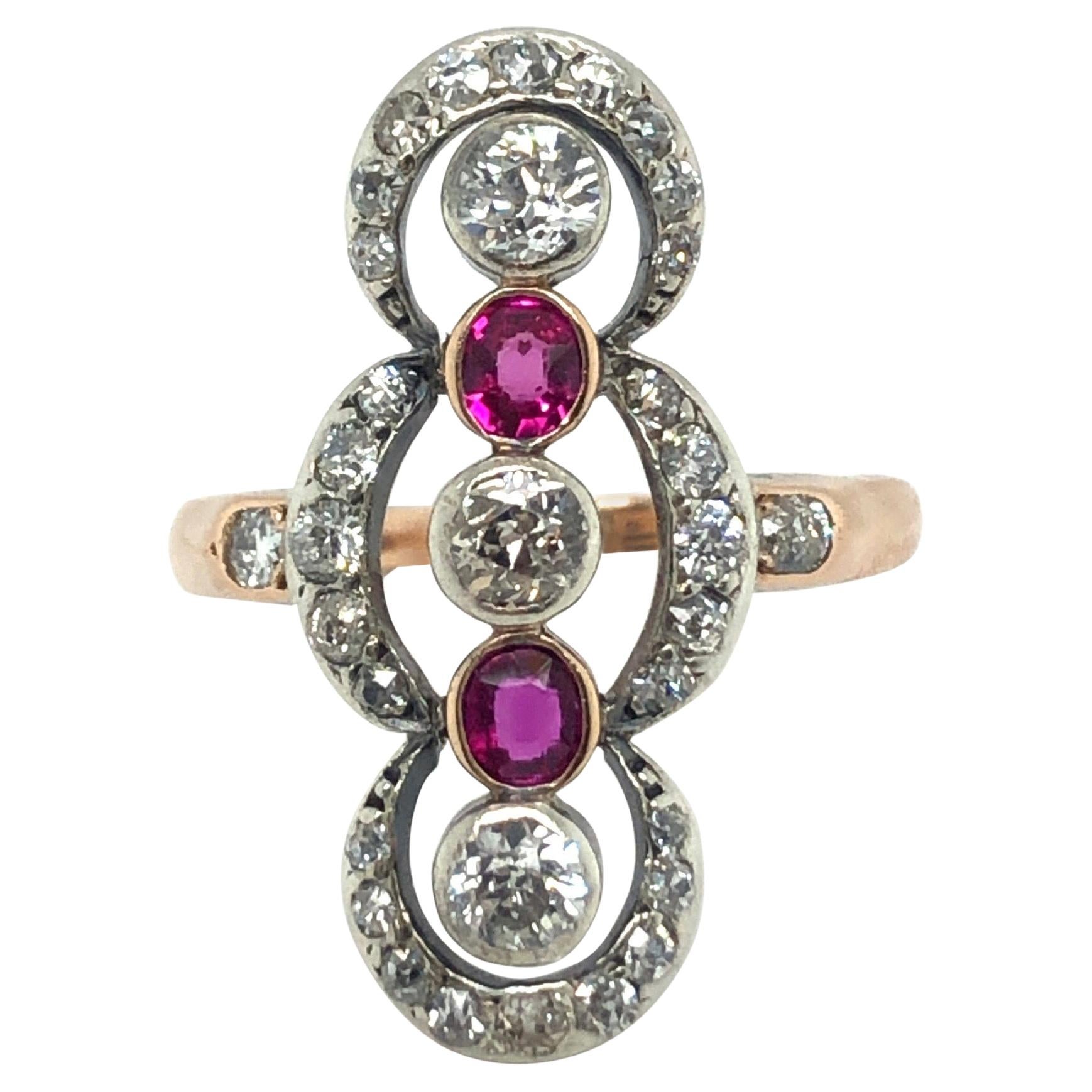 Rose Gold Silver Ruby and Diamond Antique Dress Ring, circa 1890