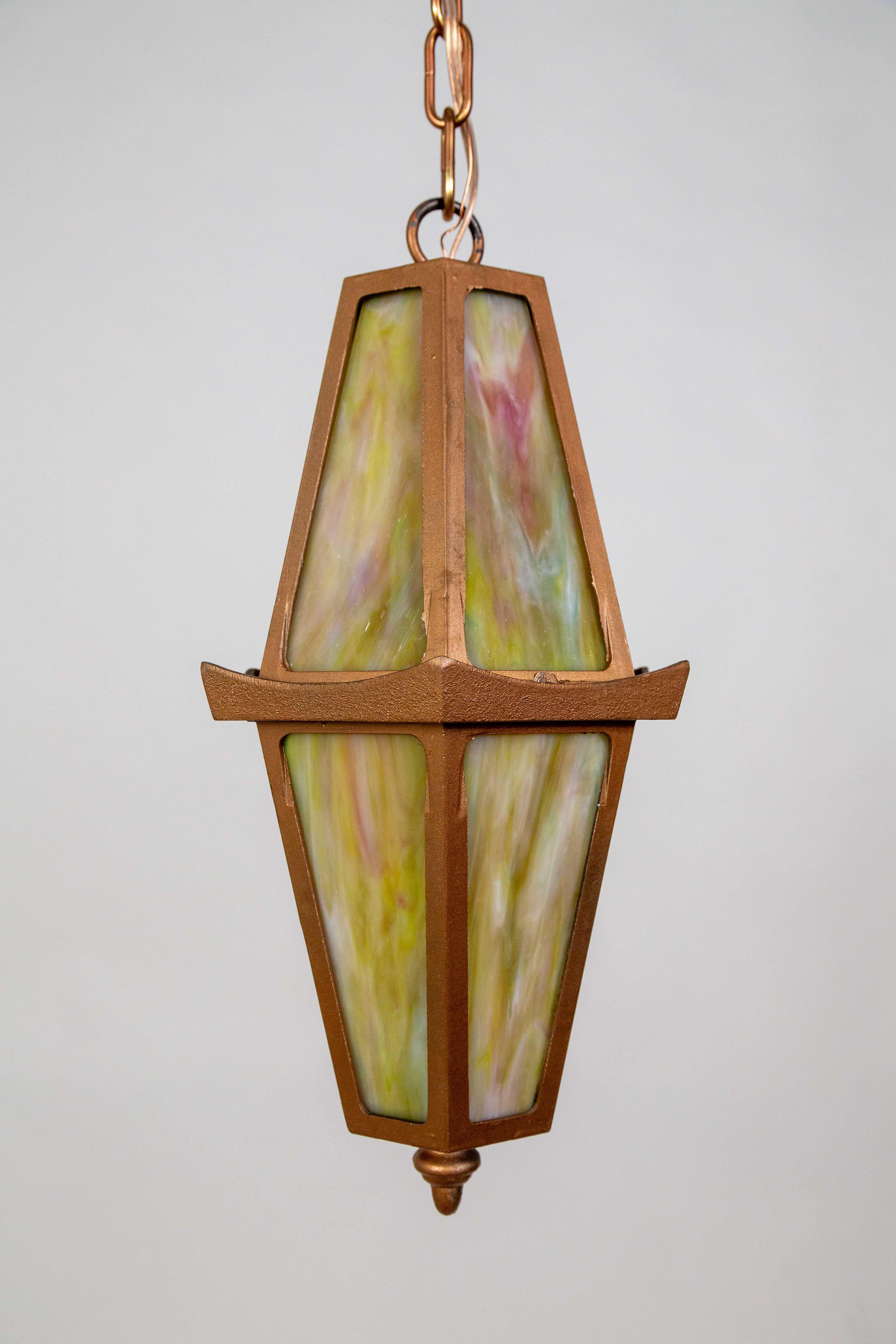 Rose Gold Slag Glass Hanging Lantern For Sale 5