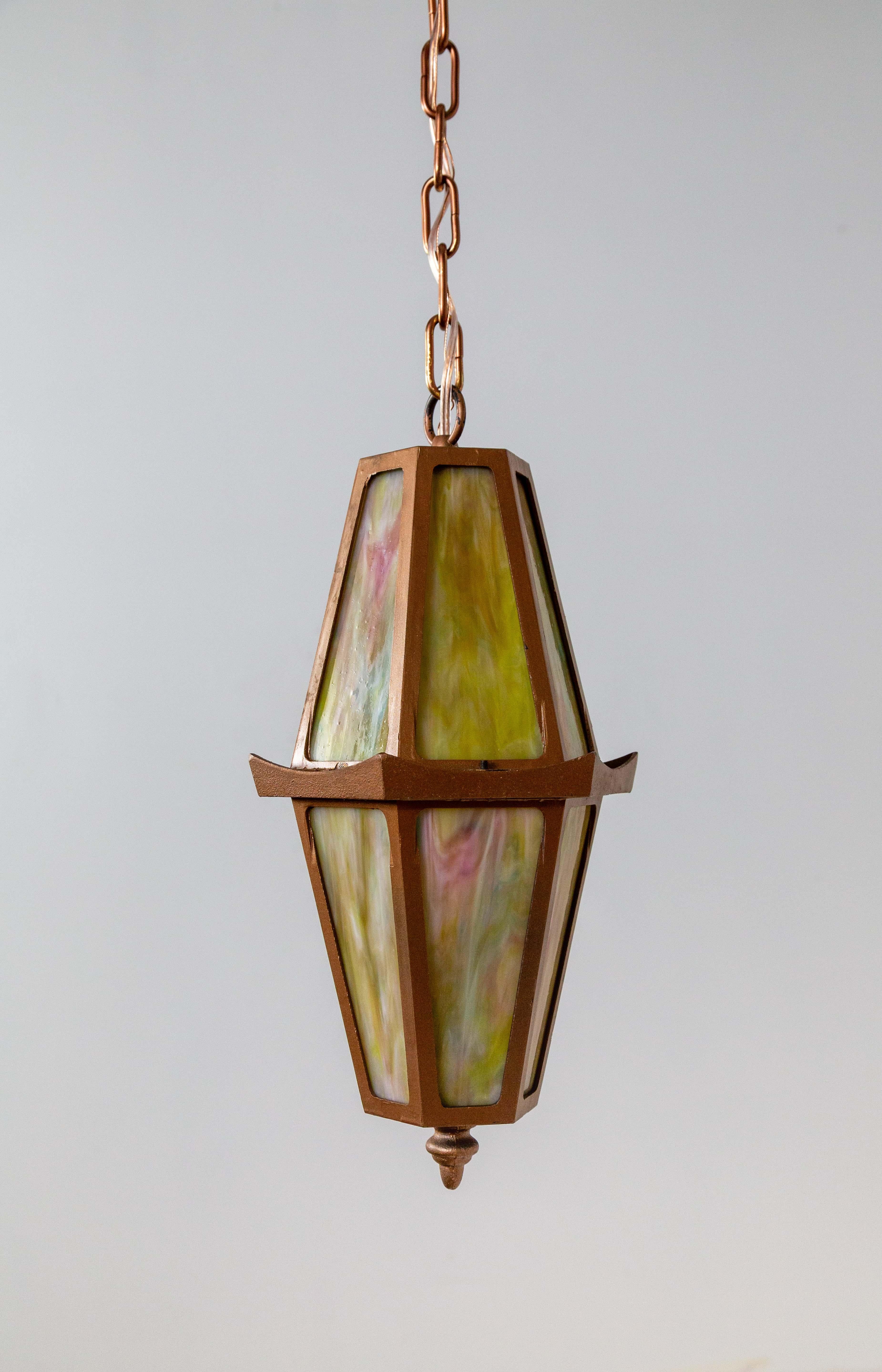 Rose Gold Slag Glass Hanging Lantern For Sale 6