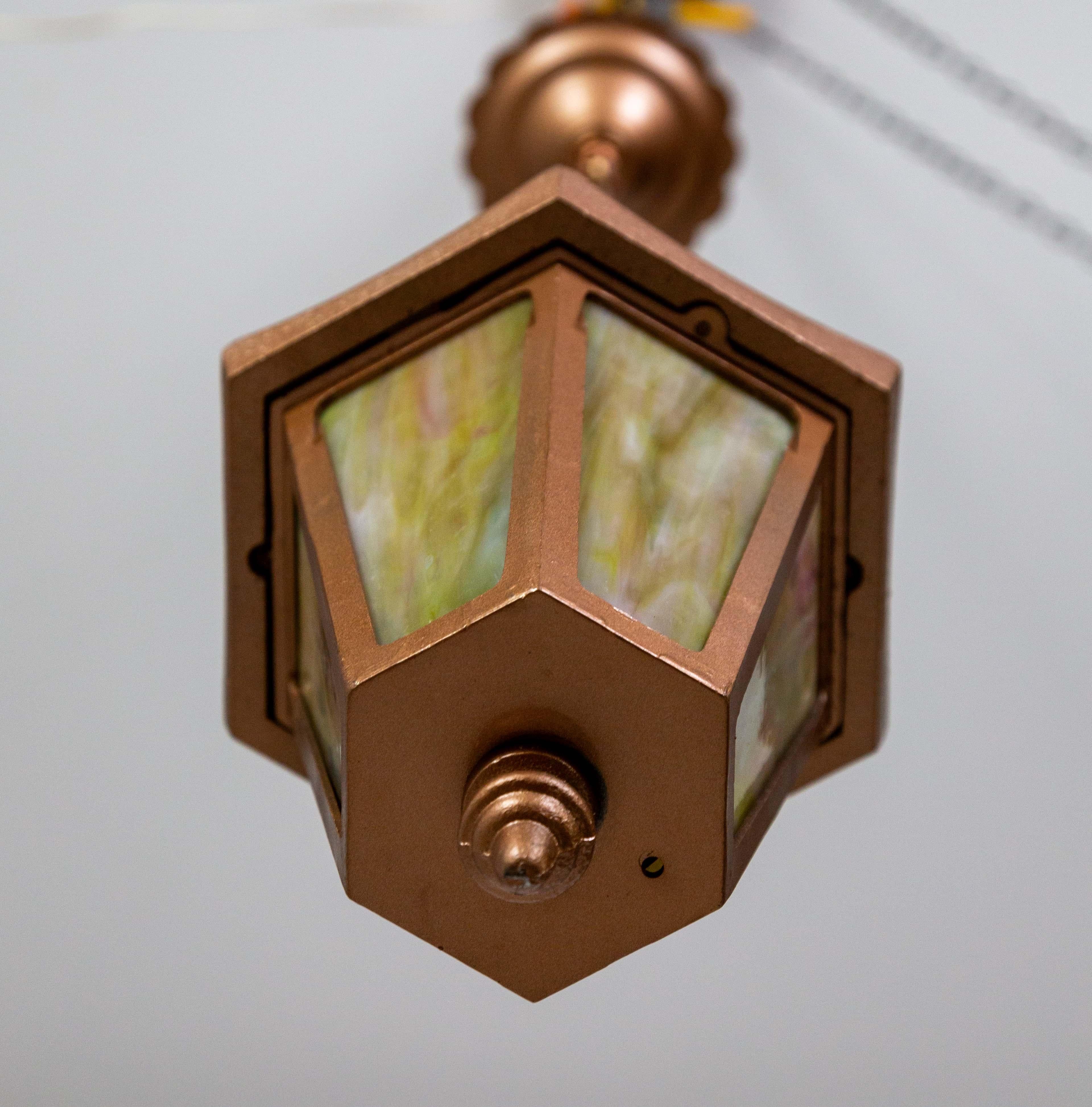 Rose Gold Slag Glass Hanging Lantern For Sale 7