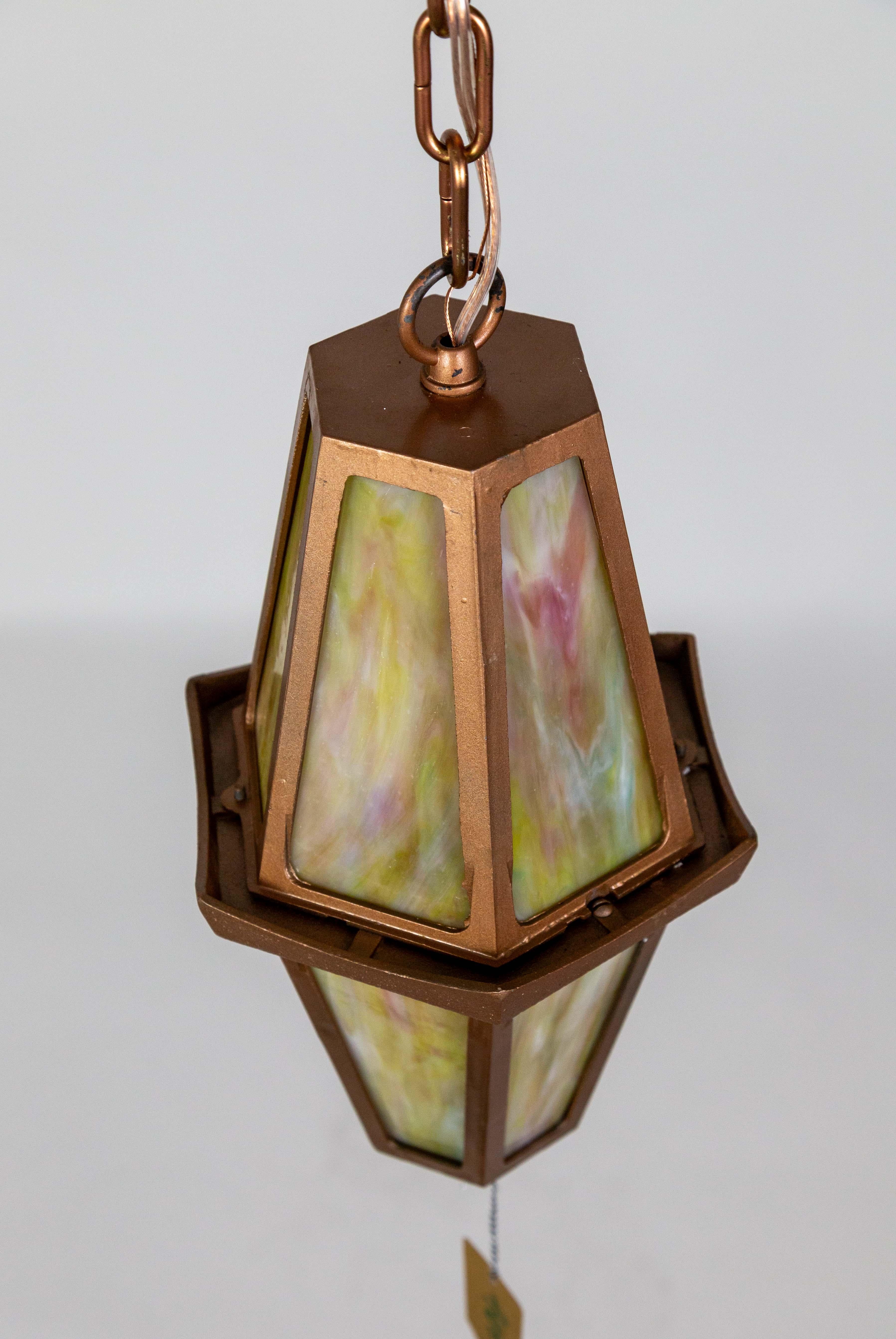 Rose Gold Slag Glass Hanging Lantern For Sale 9