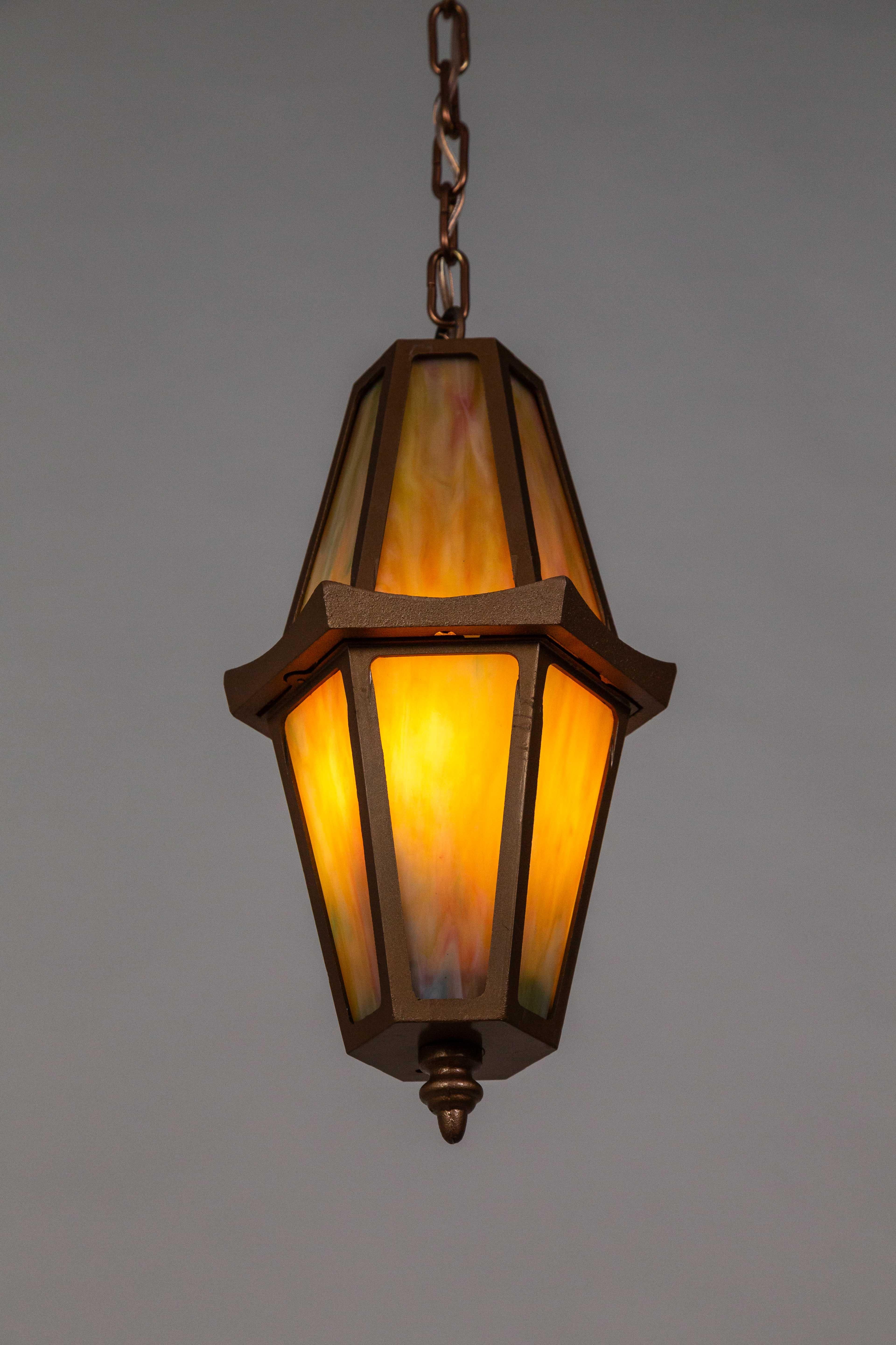 Rose Gold Slag Glass Hanging Lantern For Sale 3