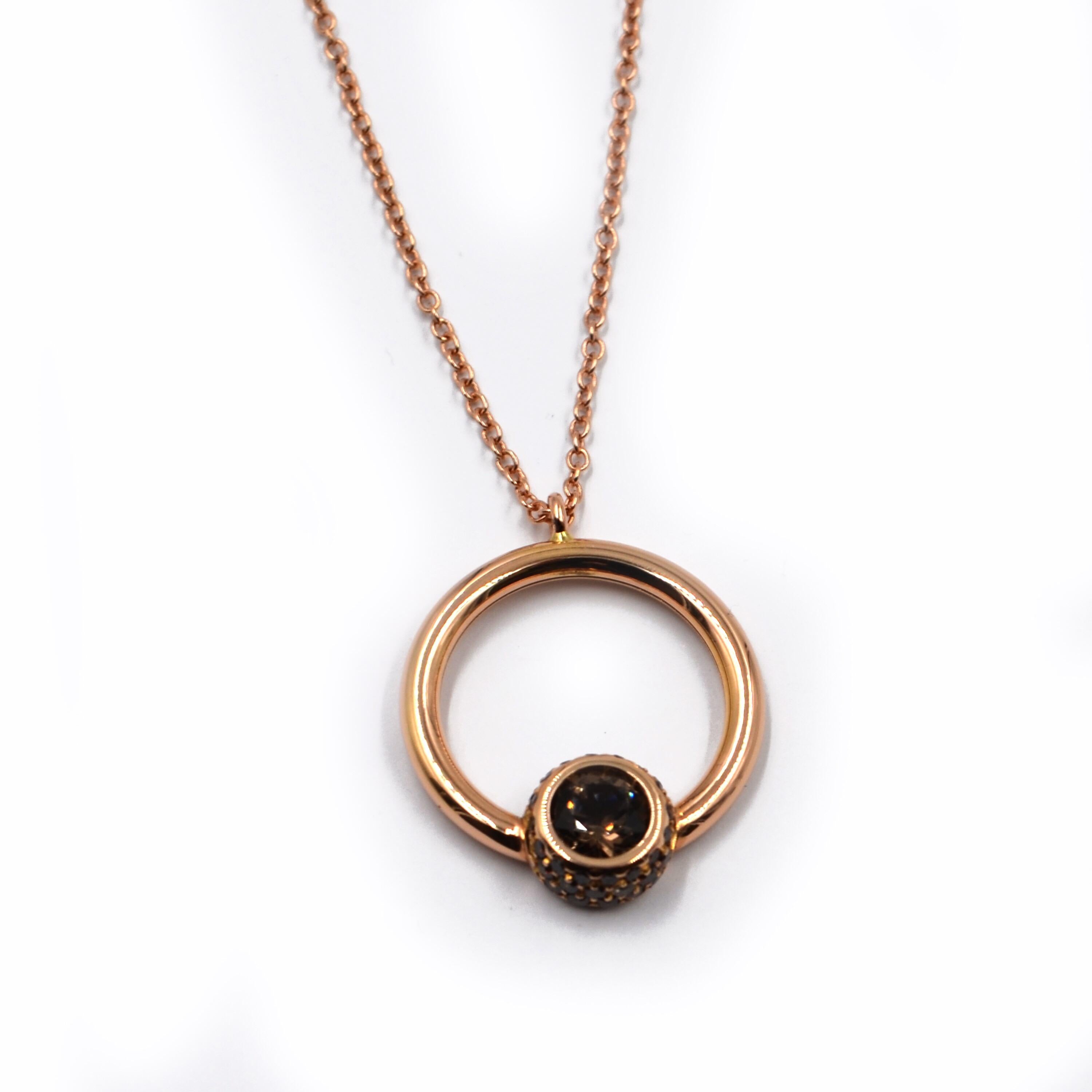 Contemporary Rose Gold Smokey Quartz and Brown Diamonds Garavelli Pendant with Chain