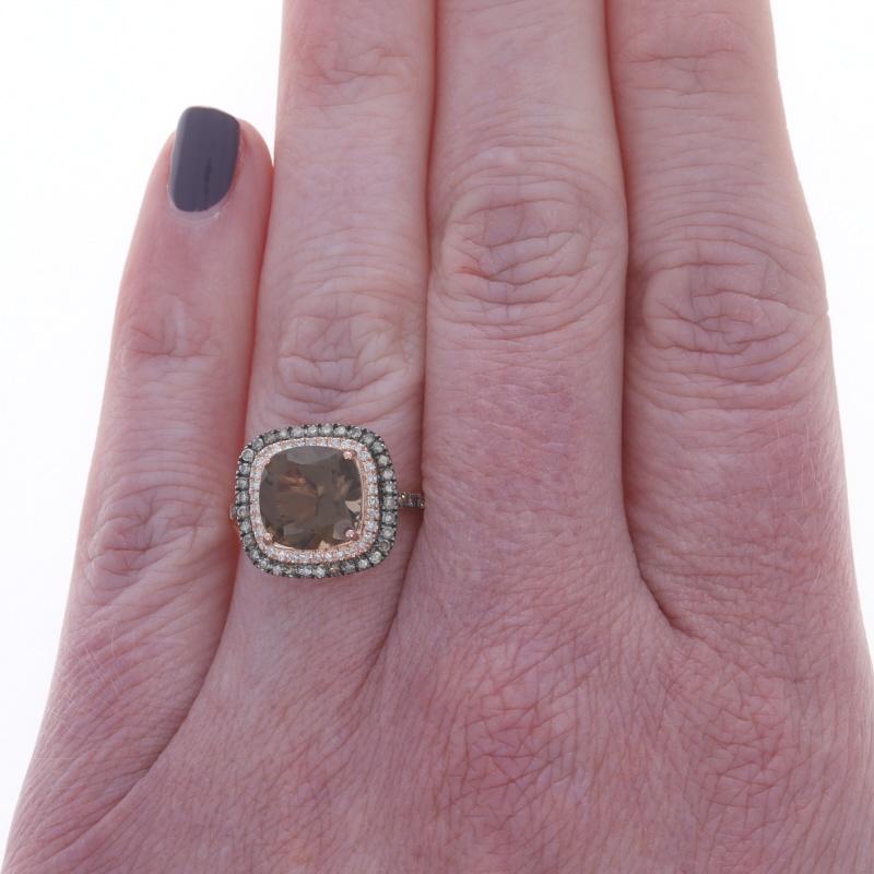 Taglio cuscino Anello aureola in oro rosa con diamante di quarzo fumé - 14k Cushion 3,53ctw in vendita