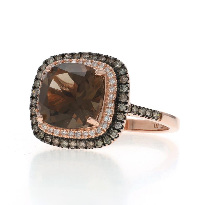Anello aureola in oro rosa con diamante di quarzo fumé - 14k Cushion 3,53ctw In condizioni ottime in vendita a Greensboro, NC