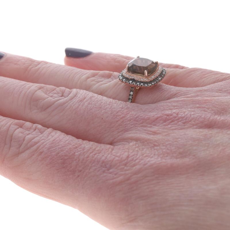 Donna Anello aureola in oro rosa con diamante di quarzo fumé - 14k Cushion 3,53ctw in vendita