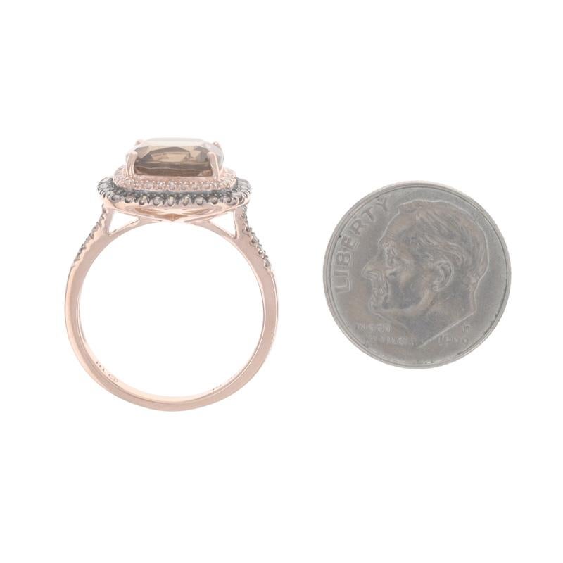 Anello aureola in oro rosa con diamante di quarzo fumé - 14k Cushion 3,53ctw in vendita 1