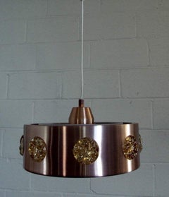 Rose Gold Spun Metal and Art Glass Mid-Century  Modern Pendant Ceiling Fixture