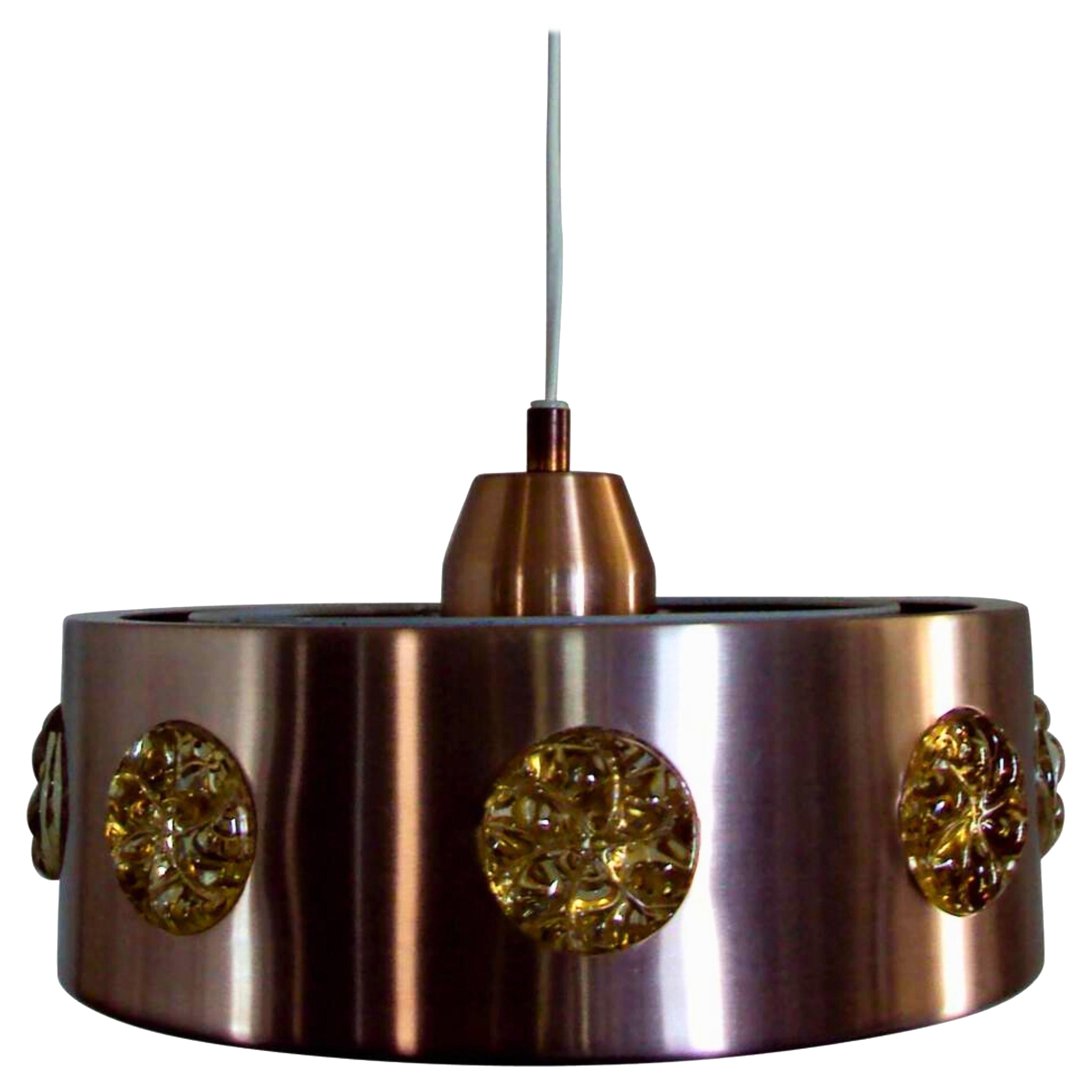 Métal filé or rose et verre d'art du milieu du siècle  Plafond suspendu moderne en vente