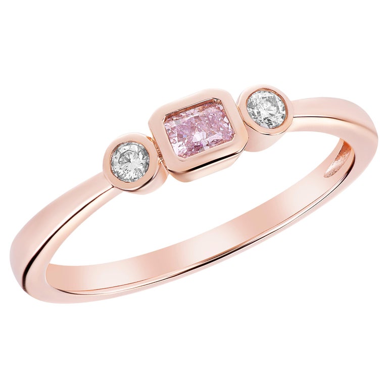 Rose Gold Stackable Ring Featuring 0.13 Pink Diamond Accented by White