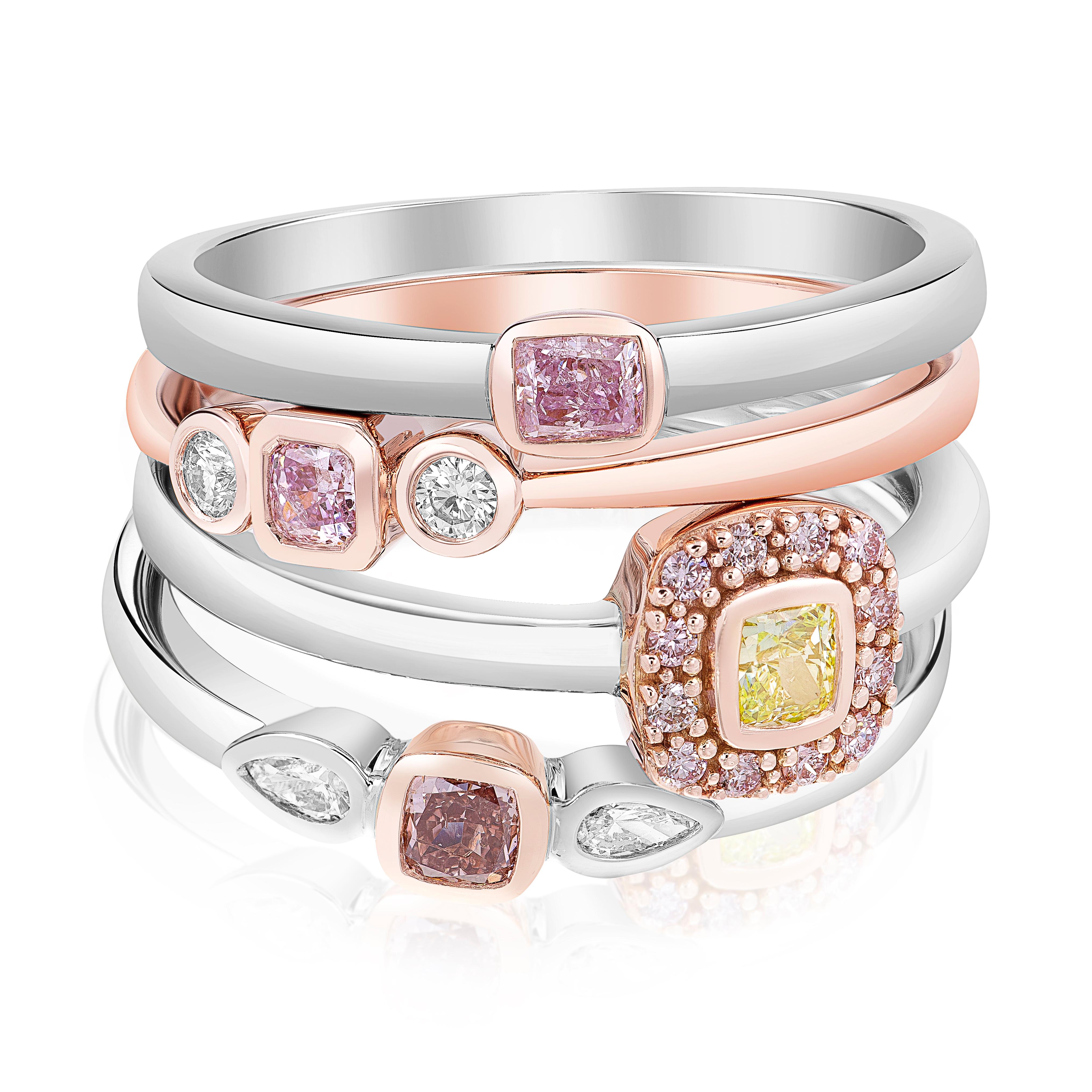 Stapelbarer Ring aus 14 Karat Gold mit einem 0,08 Pink Diamond mit Baguette-Besatz 6