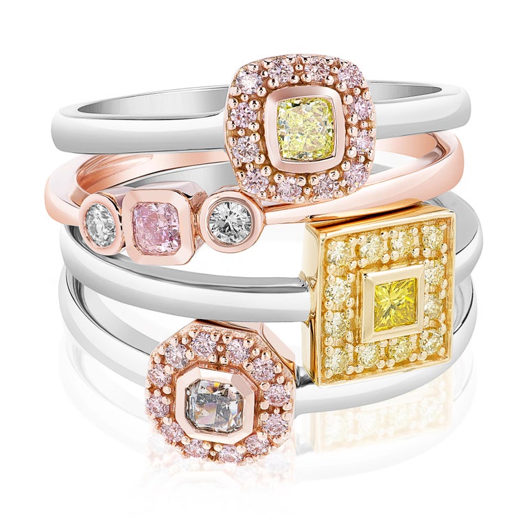 14k Gold Stackable Ring Featuring a 0.08 Pink Diamond Accented by